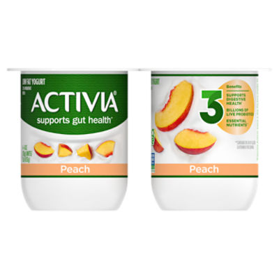 Activia Peach Probiotic Yogurt, Lowfat Yogurt Cups, 4 oz, 4 ct, 16 Ounce