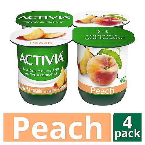Brighten your daily routine with Activia Probiotic Peach Lowfat Yogurt. This creamy yogurt is full of fruity flavor, as well as billions of live and active probiotics. It's the delicious snack you and your gut have been waiting for. nn nn*Enjoying Activia twice a day for two weeks as part of a balanced diet and healthy lifestyle may help reduce the frequency of minor digestive discomfort. Minor digestive discomfort includes bloating, gas, abdominal discomfort, and rumbling.nFor the last 20 years, Activia has been helping support gut health research*. Every serving of Activia comes with four live and active cultures, plus Bifidus, our exclusive probiotic strain. With our wide and delicious selection of probiotic yogurts and smoothies, we make it easy to help support your gut as part of a healthy lifestyle.