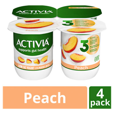 Activia Peach Probiotic Yogurt, Lowfat Yogurt Cups, 4 ounce, 4 CT, 16 Ounce