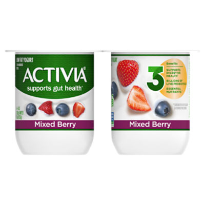 Activia Mixed Berry Probiotic Yogurt, Lowfat Yogurt Cups, 4 ounce, 4 Ct