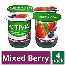Activia Low Fat Probiotic Mixed Berry Yogurt, 4 Oz. Cups, 4 Count, 16 Ounce