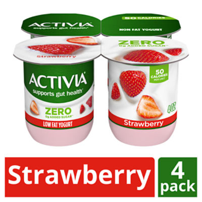 Activia 50 Calorie Strawberry Probiotic Yogurt, Nonfat Yogurt Cups, 4 oz, 4 Ct
