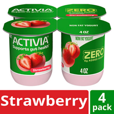 Activia 50 Calorie Strawberry Probiotic Yogurt, Nonfat Yogurt Cups, 4