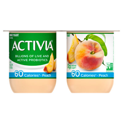 Activia 50 Calorie Peach Probiotic Yogurt, Nonfat Yogurt Cups, 4 oz, 4 Ct