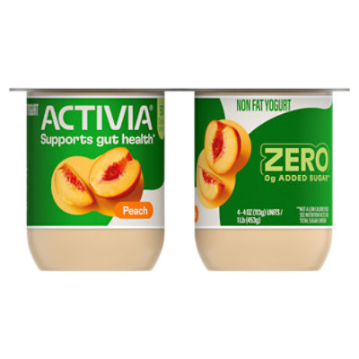 Activia 50 Calorie Peach Probiotic Yogurt, Nonfat Yogurt Cups, 4 oz, 4
