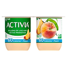 Activia Nonfat Probiotic Peach Yogurt, 4 Oz. Cups, 4 Count
