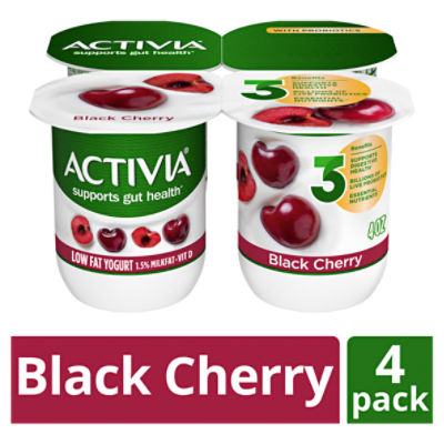 Activia Black Cherry Probiotic Yogurt, Lowfat Yogurt Cups, 4 ounce, 4 CT, 16 Ounce