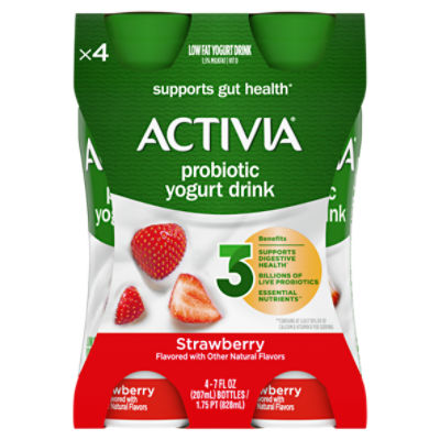 Activia Strawberry Flavor Lowfat Yogurt Drink, 4 count, 7 fl oz ShopRite