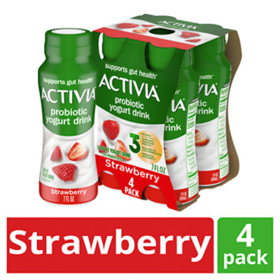 Activia Strawberry Probiotic Lowfat Yogurt Drink, Probiotic Yogurt Drinks, 4 Ct, 7 FL ounce Bottles, 4 Each