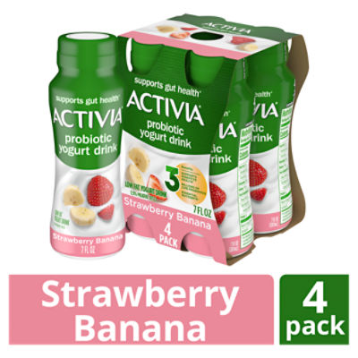 Activia Strawberry Banana Flavored Low Fat Yogurt Drink, 7 fl oz, 4 count