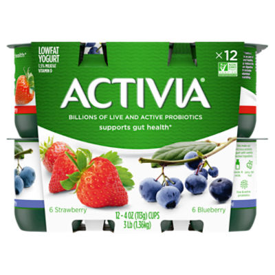 Activia Probiotic Strawberry & Blueberry Variety Pack Yogurt, 4 Oz. Cups, 12 Count, 48 Ounce