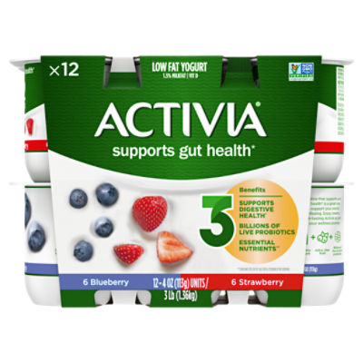 Activia Probiotic Strawberry & Blueberry Variety Pack Yogurt, 4 Oz. Cups, 12 Count, 48 Ounce