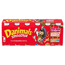 Danone Danimals Raspberry and Strawberry Banana Flavor Smoothie, 3.1 fl oz, 12 count, 1 Each