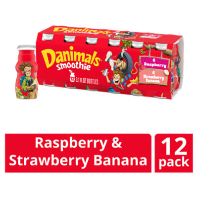 Danimals Raspberry and Strawberry Banana Flavored Smoothie, 3.1 fl oz, 12 count