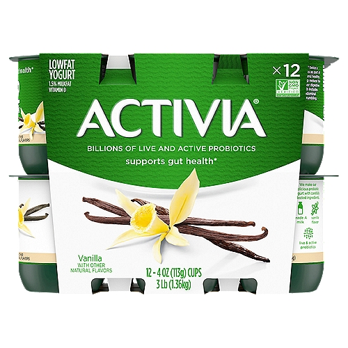 Brighten your daily routine with Activia Probiotic Vanilla Lowfat Yogurt. This creamy yogurt is full of vanilla flavor, as well as billions of live and active probiotics. It's the delicious snack you and your gut have been waiting for.nn*Enjoying Activia twice a day for two weeks as part of a balanced diet and healthy lifestyle may help reduce the frequency of minor digestive discomfort. Minor digestive discomfort includes bloating, gas, abdominal discomfort, and rumbling.nFor the last 20 years, Activia has been helping support gut health research*. Every serving of Activia comes with four live and active cultures, plus Bifidus, our exclusive probiotic strain. With our wide and delicious selection of probiotic yogurts and smoothies, we make it easy to help support your gut as part of a healthy lifestyle.