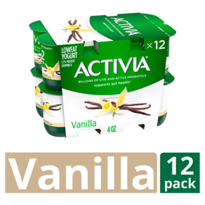 Activia Vanilla Probiotic Yogurt, Lowfat Yogurt Cups, 4 ounce, 12 CT, 48 Ounce