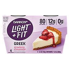 Light + Fit Nonfat Gluten-Free Strawberry Cheesecake Greek Yogurt, 5.3 Oz. Cups, 4 Count, 21.2 Ounce
