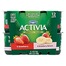 Dannon Activia Strawberry and Strawberry Banana Lowfat Yogurt, 4 oz, 12 count, 48 Ounce