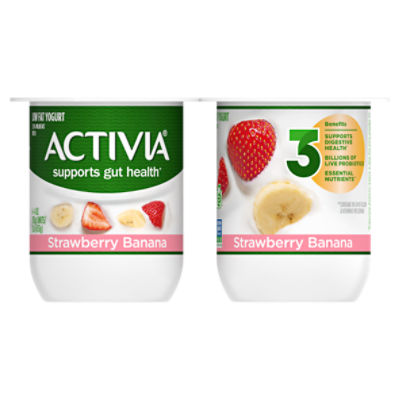 Activia Strawberry Banana Probiotic Yogurt, Lowfat Yogurt Cups, 4 ounce, 4 Ct, 16 Ounce