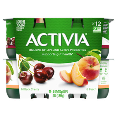 Activia Probiotic Peach & Black Cherry Variety Pack Yogurt, 4 Oz. Cups, 12 Count, 48 Ounce