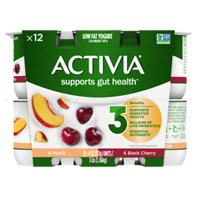 Activia Probiotic Peach & Black Cherry Variety Pack Yogurt, 4 Oz. Cups, 12 Count, 48 Ounce