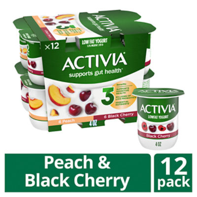 Activia Peach and Black Cherry Probiotic Yogurt, Lowfat Yogurt Cups, 4 ounce, 12 CT