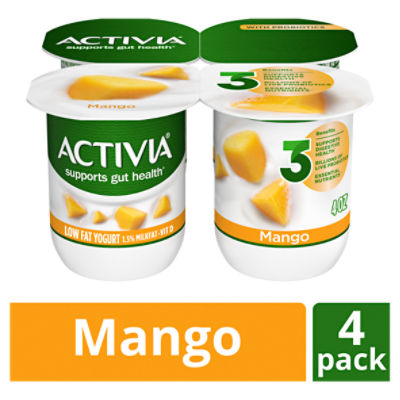 Activia Mango Probiotic Yogurt, Lowfat Yogurt Cups, 4 ounce, 4 CT, 16 Ounce