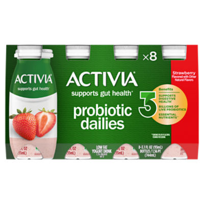 Activia Strawberry Flavor Lowfat Yogurt Drink, 3.1 fl oz, 8 count