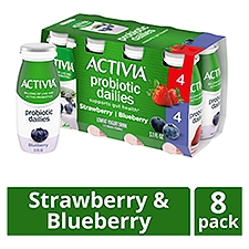 Activia Probiotic Dailies Strawberry & Blueberry Yogurt Drink, Variety Pack, 3.1 Oz., 8 Count, 24.8 Fluid ounce