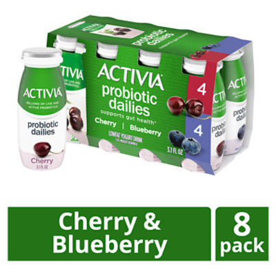 Activia Probiotic Dailies Blueberry & Cherry Yogurt Drink, Variety Pack, 3.1 Oz., 8 Count
