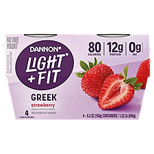 Dannon Light + Fit Greek Strawberry Nonfat Yogurt, 5.3 oz, 4 count