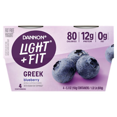 Dannon Light + Fit Blueberry Greek Nonfat Yogurt Pack, 4 Ct, 5.3 ounce Cups