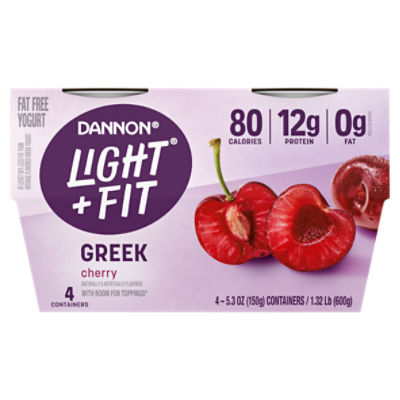 Dannon Light + Fit Cherry Greek Nonfat Yogurt Pack, 4 Ct, 5.3 ounce Cups