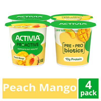 Activia Proactive Peach Mango Low Fat Yogurt, 5.3 oz, 4 count