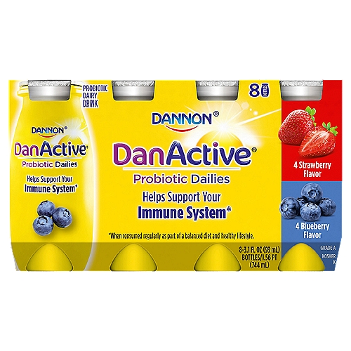 Dannon DanActive Strawberry and Blueberry Flavor Probiotic Dairy Drink, 3.1 fl oz, 8 count