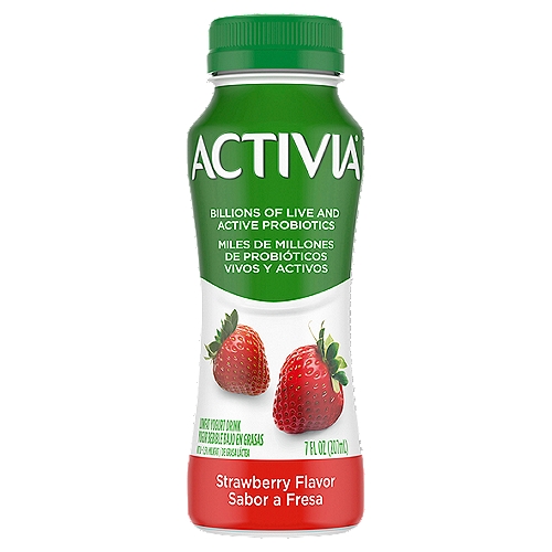 Activia Probiotic Dairy Strawberry Drink makes it easy to get your daily probiotic. This refreshing probiotic smoothie is filled with billions of live and active probiotics. Every sip is smooth, creamy, and full of delicious strawberry flavor. And it's conveniently packaged in single-serve bottles, so you can grab one while leaving home and enjoy it on the go to help support gut health*.nn*Enjoying Activia twice a day for two weeks as part of a balanced diet and healthy lifestyle may help reduce the frequency of minor digestive discomfort. Minor digestive discomfort includes bloating, gas, abdominal discomfort, and rumbling.nFor the last 20 years, Activia has been helping support gut health research*. Every serving of Activia comes with four live and active cultures, plus Bifidus, our exclusive probiotic strain. With our wide and delicious selection of probiotic yogurts and smoothies, we make it easy to help support your gut as part of a healthy lifestyle.