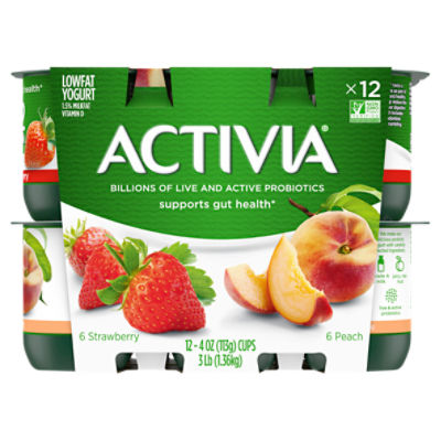 Activia Probiotic Peach & Strawberry Variety Pack Yogurt, 4 Oz. Cups, 12 Count, 48 Ounce