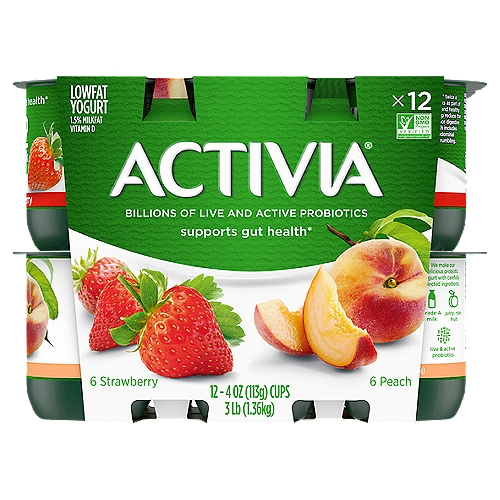Brighten your daily routine with Activia Probiotic Peach & Strawberry Lowfat Yogurt. This creamy yogurt is full of fruity flavor, as well as billions of live and active probiotics. It's the delicious snack you and your gut have been waiting for. nn*Enjoying Activia twice a day for two weeks as part of a balanced diet and healthy lifestyle may help reduce the frequency of minor digestive discomfort. Minor digestive discomfort includes bloating, gas, abdominal discomfort, and rumbling.nFor the last 20 years, Activia has been helping support gut health research*. Every serving of Activia comes with four live and active cultures, plus Bifidus, our exclusive probiotic strain. With our wide and delicious selection of probiotic yogurts and smoothies, we make it easy to help support your gut as part of a healthy lifestyle.