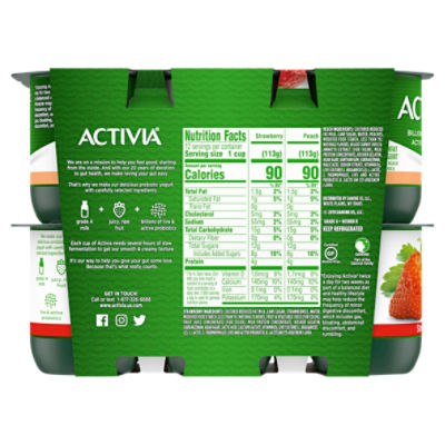 Activia Probiotic Peach & Strawberry Variety Pack Yogurt, 4 Oz. Cups, 12  Count