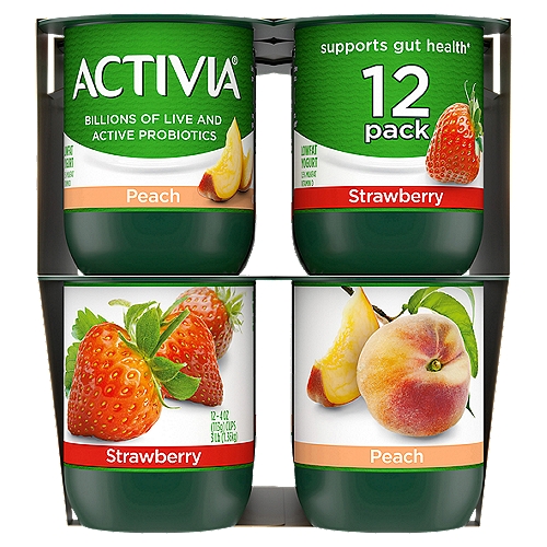 Activia Peach and Strawberry Probiotic Low Fat Yogurt Cups, 12 ct / 4 oz -  Ralphs