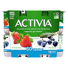 Activia Strawberry and Blueberry Nonfat Yogurt, 4 oz, 12 count