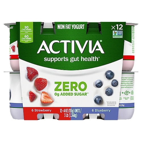 Supports gut health*n*Enjoying Activia® twice a day for two weeks as part of a balanced diet and healthy lifestyle may help reduce the frequency of minor digestive discomfort, which includes gas, bloating, abdominal discomfort, and rumbling.nn60 calories†n†Per serving