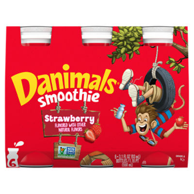 Danimals Strawberry Explosion Smoothies, 3.1 Oz. Bottles, 6 Count