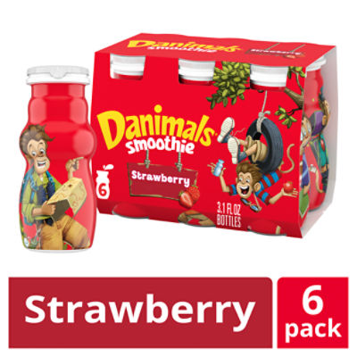 Danimals Smoothie Strawberry Explosion Dairy Drink Multi-Pack, 6 Ct, 3.1 ounce Smoothie Bottles, 18.6 Fluid ounce