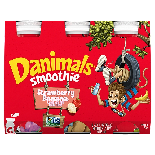 Dannon Danimals Swingin' Strawberry Banana Flavor Smoothie, 3.1 fl oz, 6 count
Contains active yogurt cultures: S. Thermophilus & L. Bulgaricus