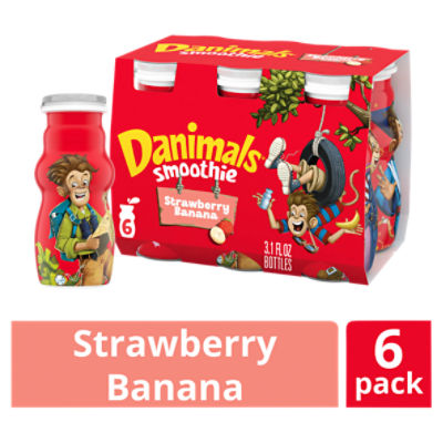Danimals Swingin' Strawberry Banana Smoothies, 3.1 Fl. Oz. Bottles, 6 Count