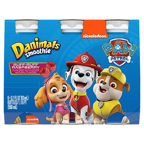 Danimals Paw Patrol Ruff-Ruff Raspberry Flavor Smoothie, 3.1 fl oz, 6 count
Send your kids off to school and their favorite activities with a Danimals Raspberry Smoothie. Deliciously creamy and full of delightful flavor, it's the gluten-free and nutritious snack your kids will be looking forward to all day. Every tasty slurp will put smiles on their faces, while providing a nutritious snack with calcium and vitamin D. Packaged in a convenient, compact bottle, our smoothies are great for on-the-go enjoyment.
At Danimals, we believe that childhood is one of life's greatest adventures and that giving your kids nutritious foods they love should be easy. That's why we make our fun, nutritious snacks with ingredients parents can trust--so you can rest assured knowing that between us, they're in good hands. From our flavorful yogurts to our sippable smoothies, every Danimals product free of high-fructose corn syrup and made with no colors or flavors from artificial sources. We stand behind our promise, and that's what makes Danimals the #1 kids' brand in the dairy aisle.