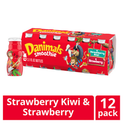 Danimals Danimals Smoothie Strawberry Explosion and Strikin' Strawberry Kiwi Dairy Drink Multi-Pack, 12 Ct, 3.1 ounce Smoothie Bottles, 37.2 Fluid ounce 