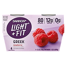 Light + Fit Nonfat Gluten-Free Raspberry Greek Yogurt, 5.3 Oz. Cups, 4 Count, Packaging May Vary, 21.2 Ounce