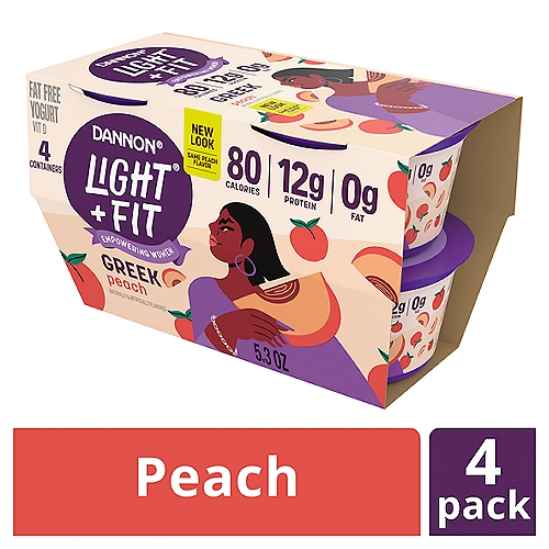 Dannon Light + Fit Greek Peach Fat Free Yogurt, 5.3 oz, 4 count